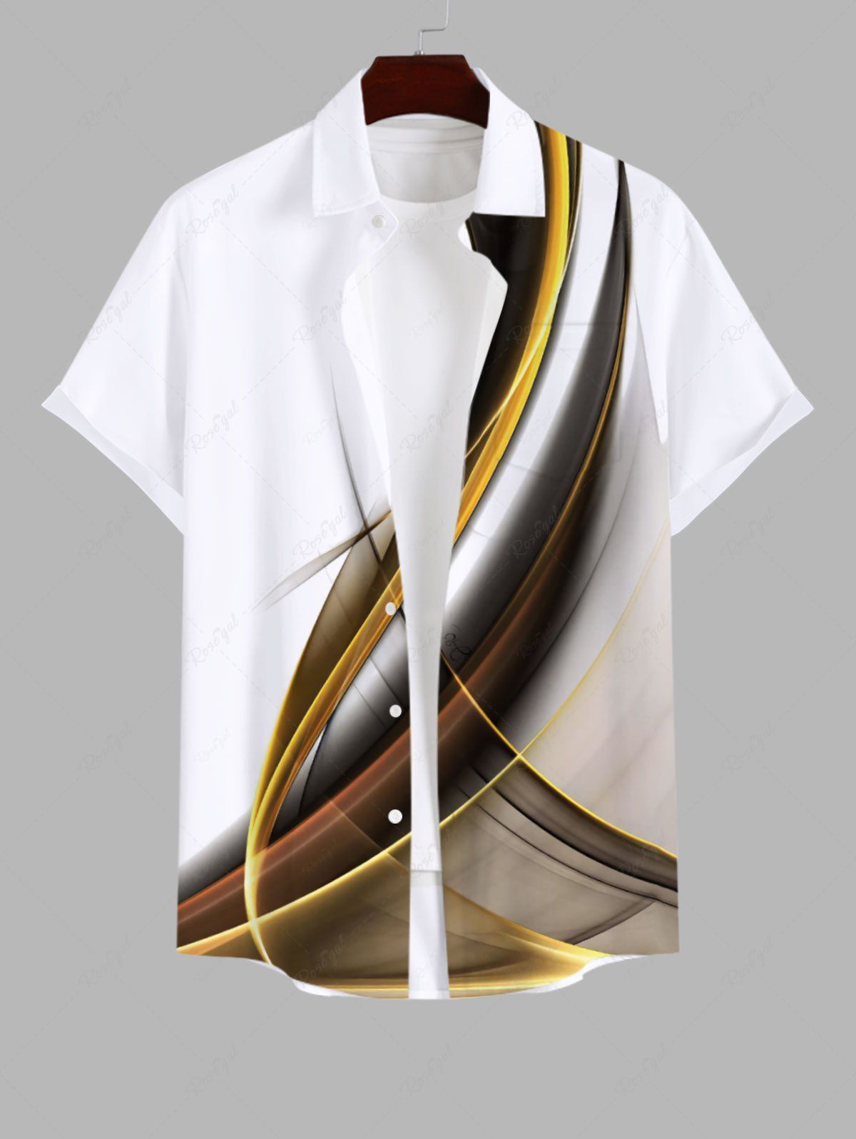 Store Plus Size Curve Light Beam Ombre Colorblock Print Buttons Pocket Hawaii Shirt For Men  