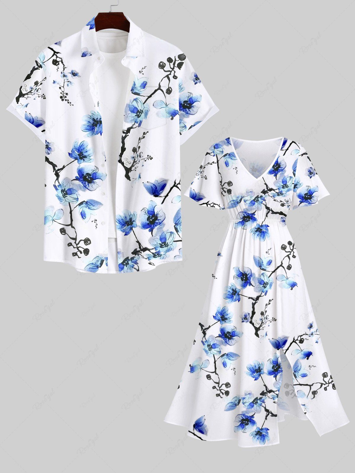 Outfit Peach Blossom Flower Branch Watercolor Print Plus Size Matching Hawaii Beach Outfit For Couples  
