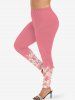 Twist Bowknot Textured Jacquard Top and 3D Faux Pearl Ombre Rose Flower Print Leggings Plus Size Outfit -  