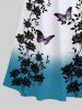 Floral Leaf Branch Butterfly Print Plus Size Matching Hawaii Ombre Beach Outfit For Couples -  