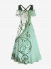 Curved Line Floral Two Tone Print Plus Size Matching Hawaii Beach Outfit For Couples -  