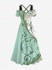 Curved Line Floral Two Tone Print Plus Size Matching Hawaii Beach Outfit For Couples -  