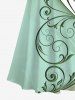 Curved Line Floral Two Tone Print Plus Size Matching Hawaii Beach Outfit For Couples -  