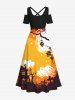 Maxi Robe Costume D'Halloween Crâne Arbre Imprimés Grande Taille - Multi-A S