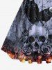 Plus Size Distressed Crow Skull Rose Flower Fire Flame Print Halloween Costume Vintage Swing A Line Dress -  