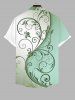 Plus Size Curved Line Floral Two Tone Print Hawaii Ombre Button Pocket Shirt For Men -  