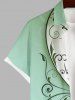 Plus Size Curved Line Floral Two Tone Print Hawaii Ombre Button Pocket Shirt For Men -  
