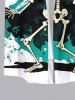 Plus Size Pumpkin Skeleton Bat Painting Splatter Print Halloween Button Pocket Shirt For Men -  