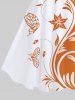 Plus Size Curved Line Floral Butterfly Two Tone Print Hawaii A Line Tank Dress -  