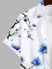 Plus Size Peach Blossom Flower Branch Watercolor Print Buttons Pocket Hawaii Shirt For Men -  
