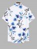 Plus Size Peach Blossom Flower Branch Watercolor Print Buttons Pocket Hawaii Shirt For Men -  