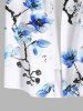 Plus Size Peach Blossom Flower Branch Watercolor Print Buttons Pocket Hawaii Shirt For Men -  