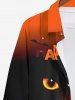 Plus Size Halloween Bat Spider Web Ombre Eyes Flame Colorblock Printed Buttons Long Sleeve Shirt For Men -  