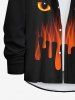 Plus Size Halloween Bat Spider Web Ombre Eyes Flame Colorblock Printed Buttons Long Sleeve Shirt For Men -  