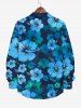 Plus Size Tropical Hibiscus Flower Print Buttons Pocket Long Sleeve Hawaii Shirt For Men -  