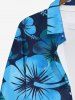 Plus Size Tropical Hibiscus Flower Print Buttons Pocket Long Sleeve Hawaii Shirt For Men -  