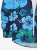 Plus Size Tropical Hibiscus Flower Print Buttons Pocket Long Sleeve Hawaii Shirt For Men -  