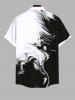Plus Size Two Tone Smog Ink Painting Watercolor Print Buttons Pocket Hawaii Shirt For Men -  