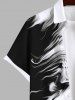 Plus Size Two Tone Smog Ink Painting Watercolor Print Buttons Pocket Hawaii Shirt For Men -  