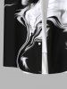 Plus Size Two Tone Smog Ink Painting Watercolor Print Buttons Pocket Hawaii Shirt For Men -  
