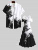 Plus Size Two Tone Smog Ink Painting Watercolor Print Cold Shoulder Crisscross Hawaii Maxi Dress -  