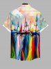 Plus Size Watercolor Tie Dye Colorblock Sailboat Print Buttons Pocket Hawaii Shirt For Men -  