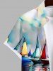 Plus Size Watercolor Tie Dye Colorblock Sailboat Print Buttons Pocket Hawaii Shirt For Men -  