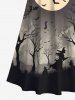 Robe longue croisée à épaules dénudées et imprimé chauve-souris, lune, arbre et wazird, grande taille - Gris XS