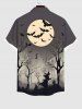 Chemise grande taille à boutons et poches pour homme, motif chauve-souris, lune, arbre, wazird, Halloween - Gris L