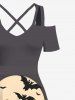 Plus Size Halloween Costume Bat Moon Tree Wazird Print Cold Shoulder Crisscross Maxi Dress -  