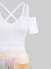 Plus Size Watercolor Tie Dye Colorblock Sailboat Print Cold Shoulder Crisscross Hawaii Maxi Dress -  