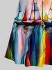 Plus Size Watercolor Tie Dye Colorblock Sailboat Print Cold Shoulder Crisscross Hawaii Maxi Dress -  