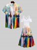 Plus Size Watercolor Tie Dye Colorblock Sailboat Print Cold Shoulder Crisscross Hawaii Maxi Dress -  