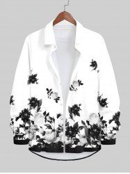 Plus Size Floral Leaf Print Hawaii Button Shirt For Men -  