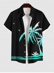 Plus Size Coconut Tree Sea Bird Print Buttons Pocket Hawaii Shirt For Men -  