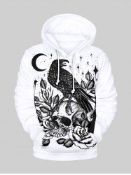 Plus Size Halloween Costume Moon Star Eagle Skull Rose Flower Leaf Print Hoodie For Men -  