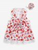 Pet's Flowers Print Bowknot Lace Trim Dress With Leash -  