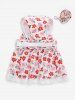 Pet's Flowers Print Bowknot Lace Trim Dress With Leash -  