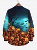 Plus Size Pumpkin Lantern Bat Moon Tree Print Halloween Ombre Button Shirt For Men -  
