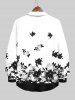 Plus Size Floral Leaf Print Hawaii Button Shirt For Men -  