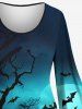 Plus Size Pumpkin Lantern Bat Moon Tree Print Halloween Costume Ombre A Line Dress -  