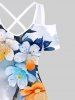 Plus Size Colorful Watercolor Floral Leaf Branch Print Hawaii Crisscross A Line Maxi Dress -  