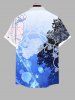 Plus Size Floral Tree Light Beam Heart Leaf Stars Bubble Print Hawaii Ombre Button Pocket Shirt For Men -  