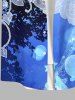 Plus Size Floral Tree Light Beam Heart Leaf Stars Bubble Print Hawaii Ombre Button Pocket Shirt For Men -  