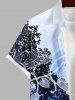 Plus Size Floral Tree Light Beam Heart Leaf Stars Bubble Print Hawaii Ombre Button Pocket Shirt For Men -  