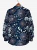 Plus Size Halloween Bat Spider Web Rose Flower Print Buttons Long Sleeve Shirt For Men -  
