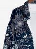 Plus Size Halloween Bat Spider Web Rose Flower Print Buttons Long Sleeve Shirt For Men -  