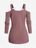 Plus Size O-ring Cold Shoulder Ruched Textured Long Sleeve Top -  