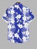 Plus Size Tropical Leaf Hibiscus Flower Two Tone Print Buttons Pocket Hawaii Shirt For Men -  