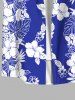 Plus Size Tropical Leaf Hibiscus Flower Two Tone Print Buttons Pocket Hawaii Shirt For Men -  